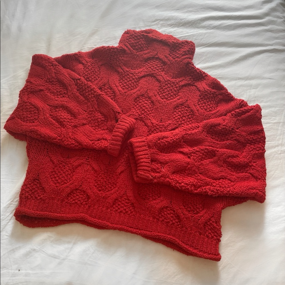 Neely Red Knitted Cropped Sweater